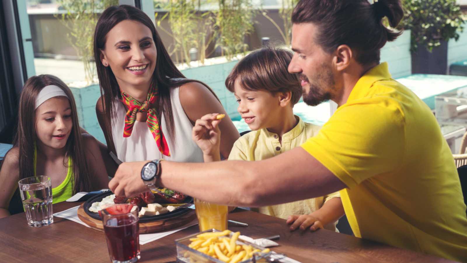 Family eating at restaurant