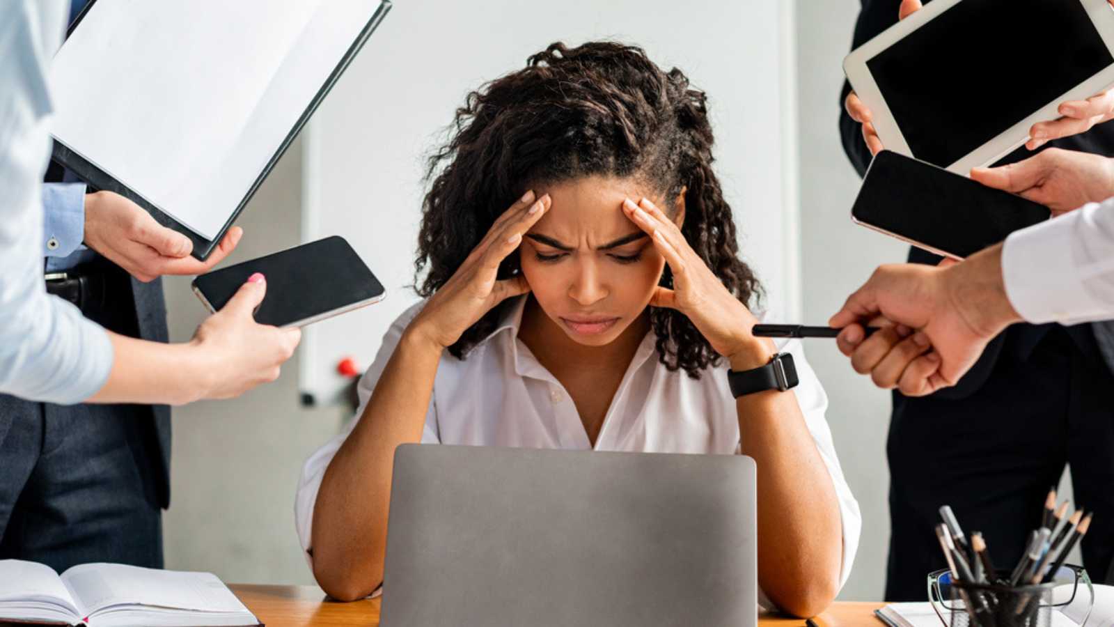 Woman at work stressed