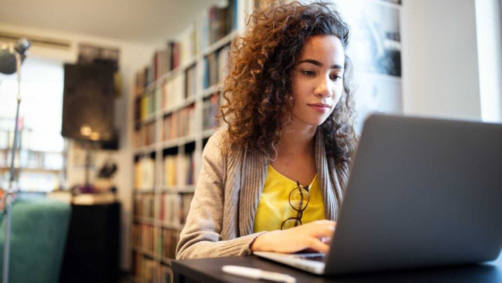 Woman using digital library