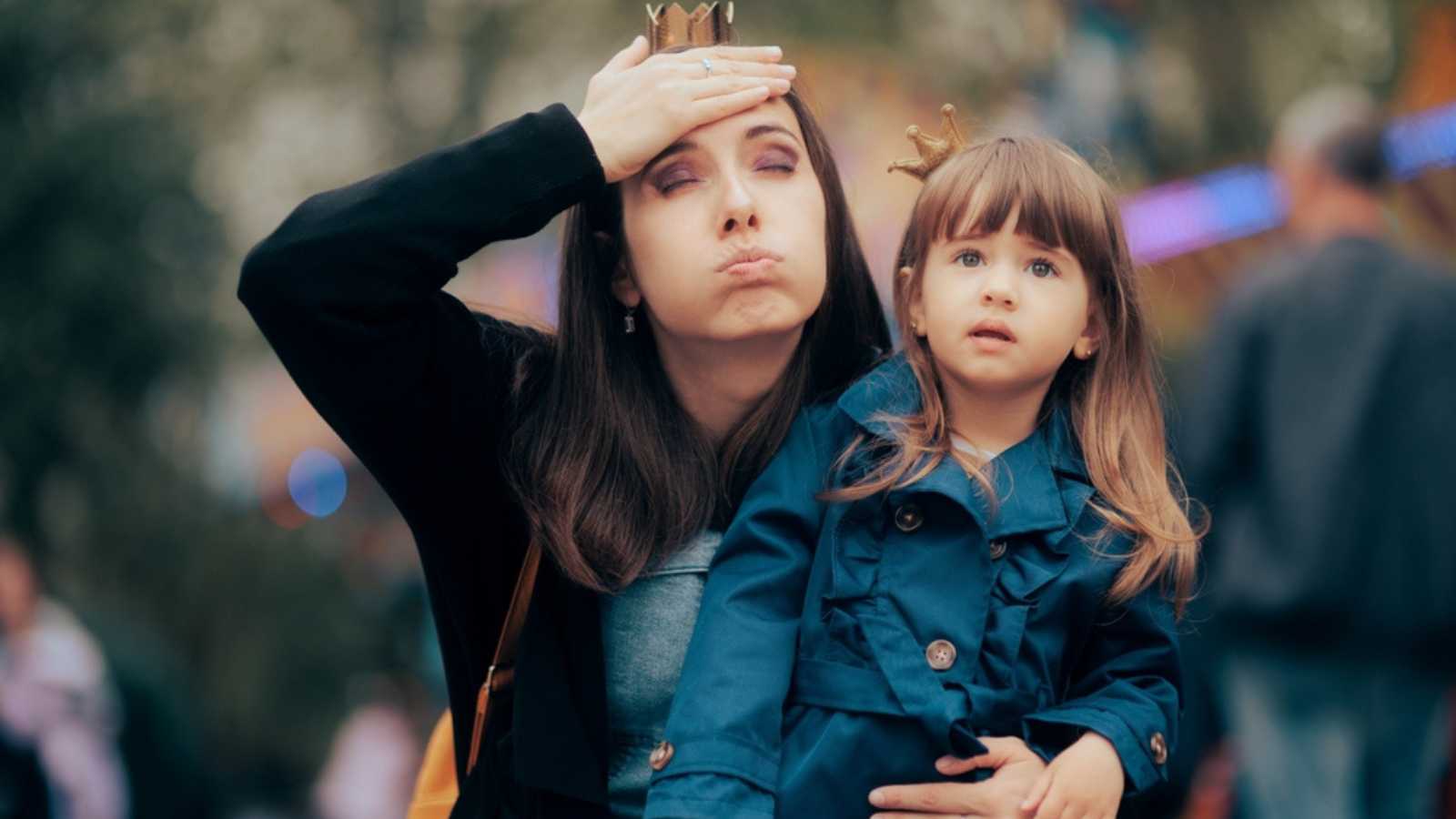 Woman with child sweating