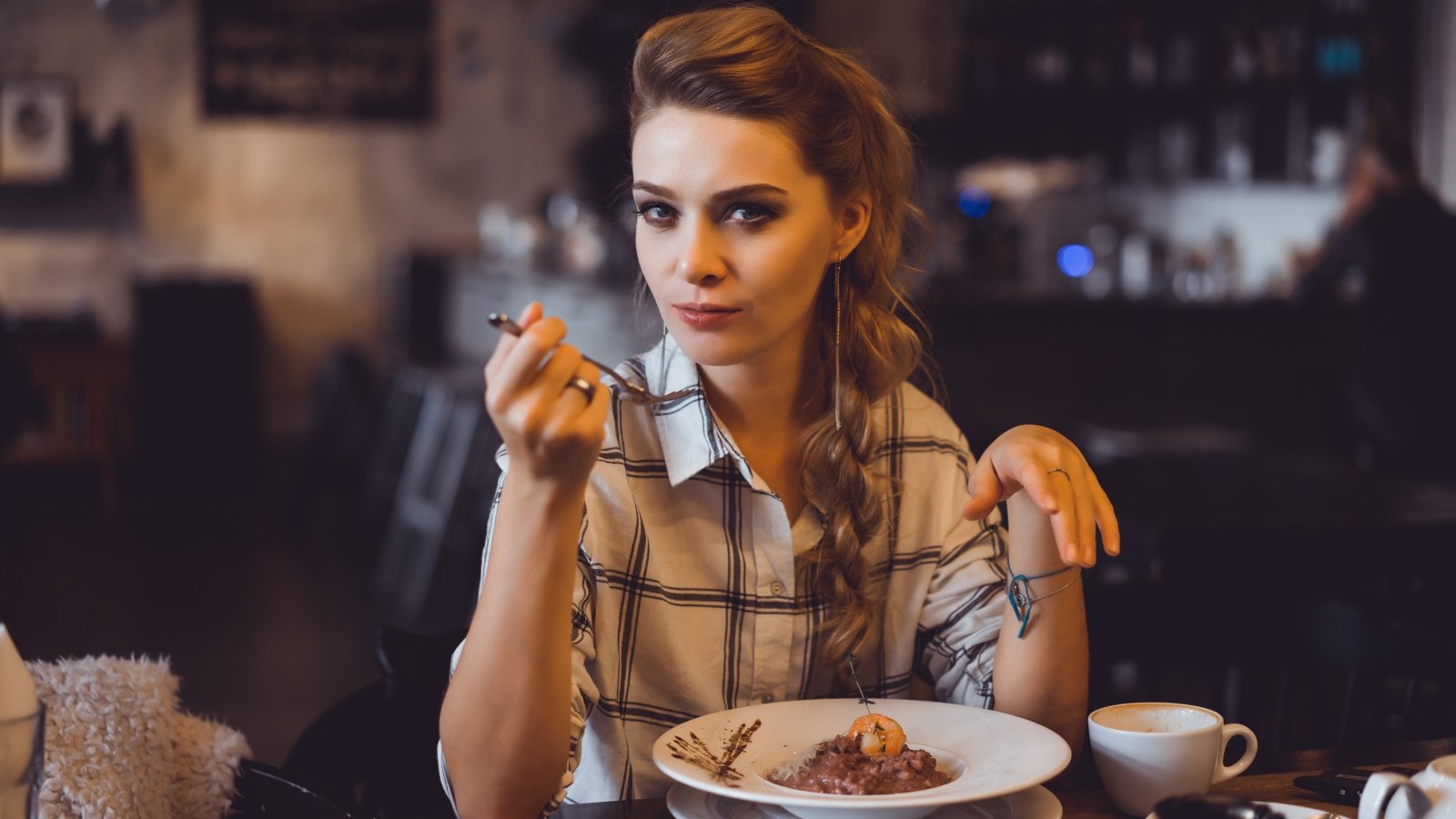 Woman eating out