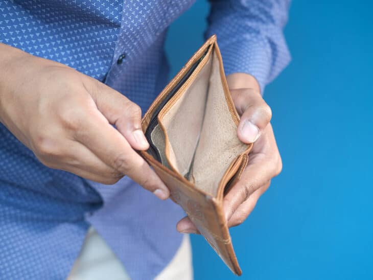 Man with no money in his wallet.