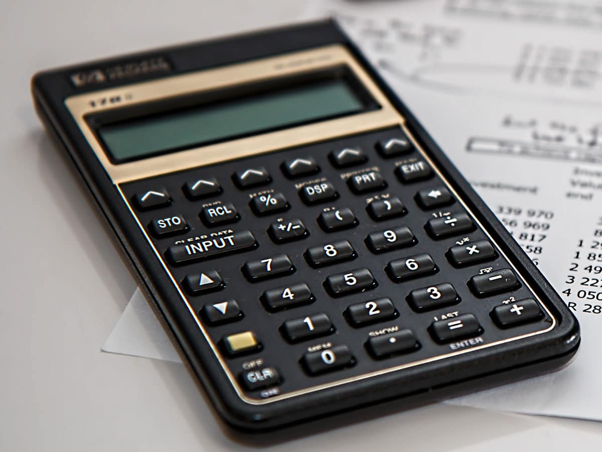 Calculator on a desk.